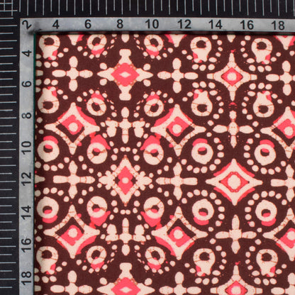 Walnut Brown And Punch Pink Geometric Pattern Digital Print Rayon Fabric
