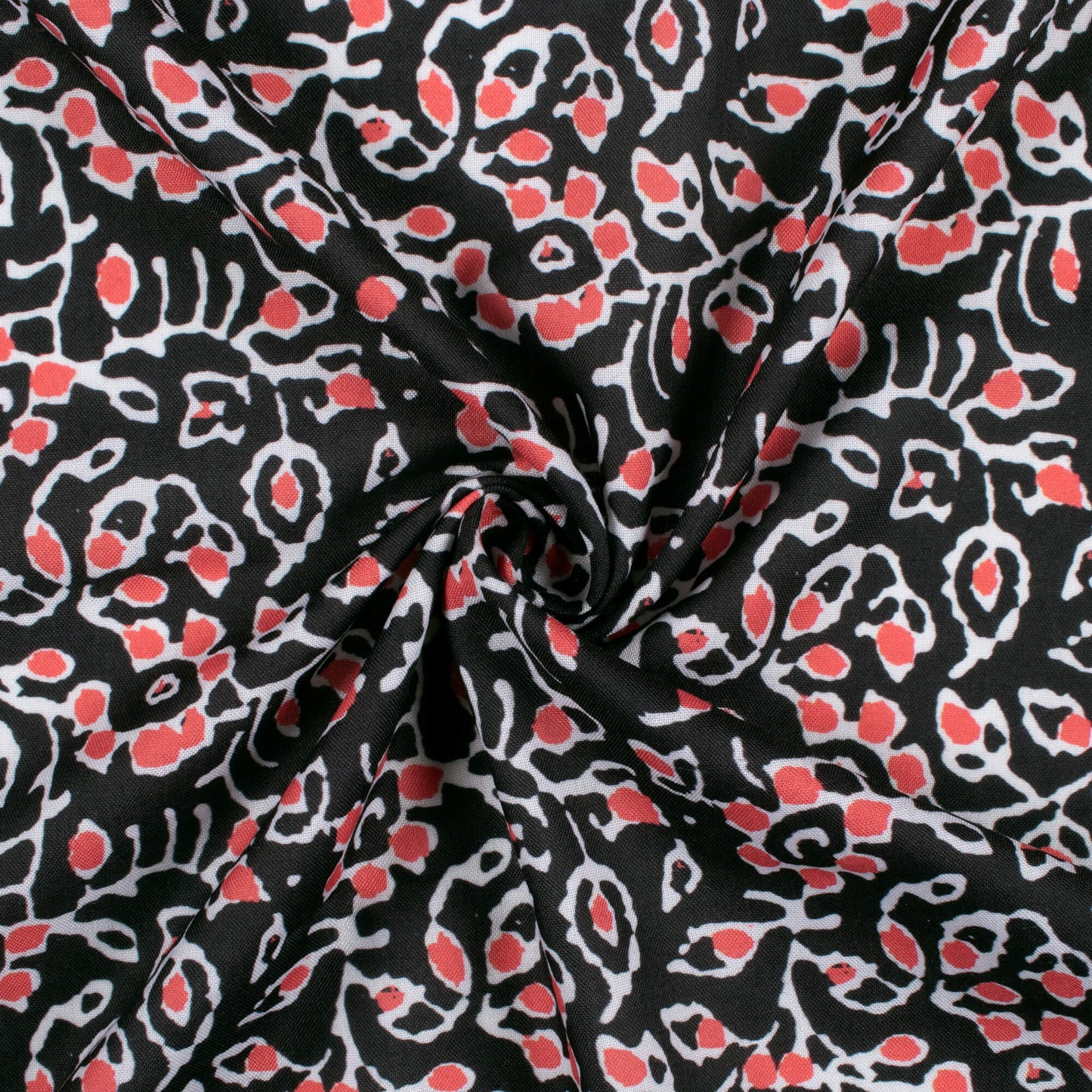 Black And Indian Red Floral Pattern Digital Print Rayon Fabric