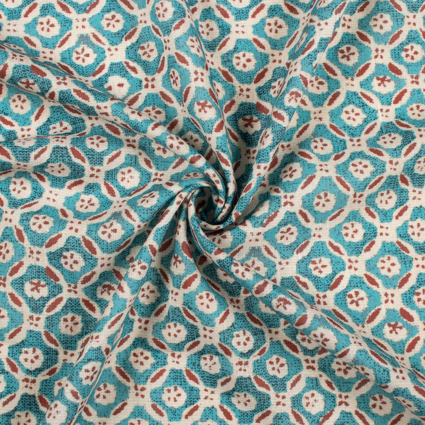 Stone Blue And Brown Traditional Pattern Digital Print Rayon Fabric