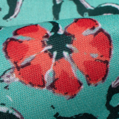 Turquoise And Red Floral Pattern Digital Print Rayon Fabric