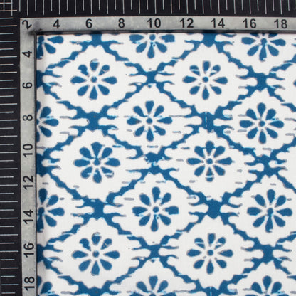 White And Blue Indiigo Pattern Digital Print Rayon Fabric