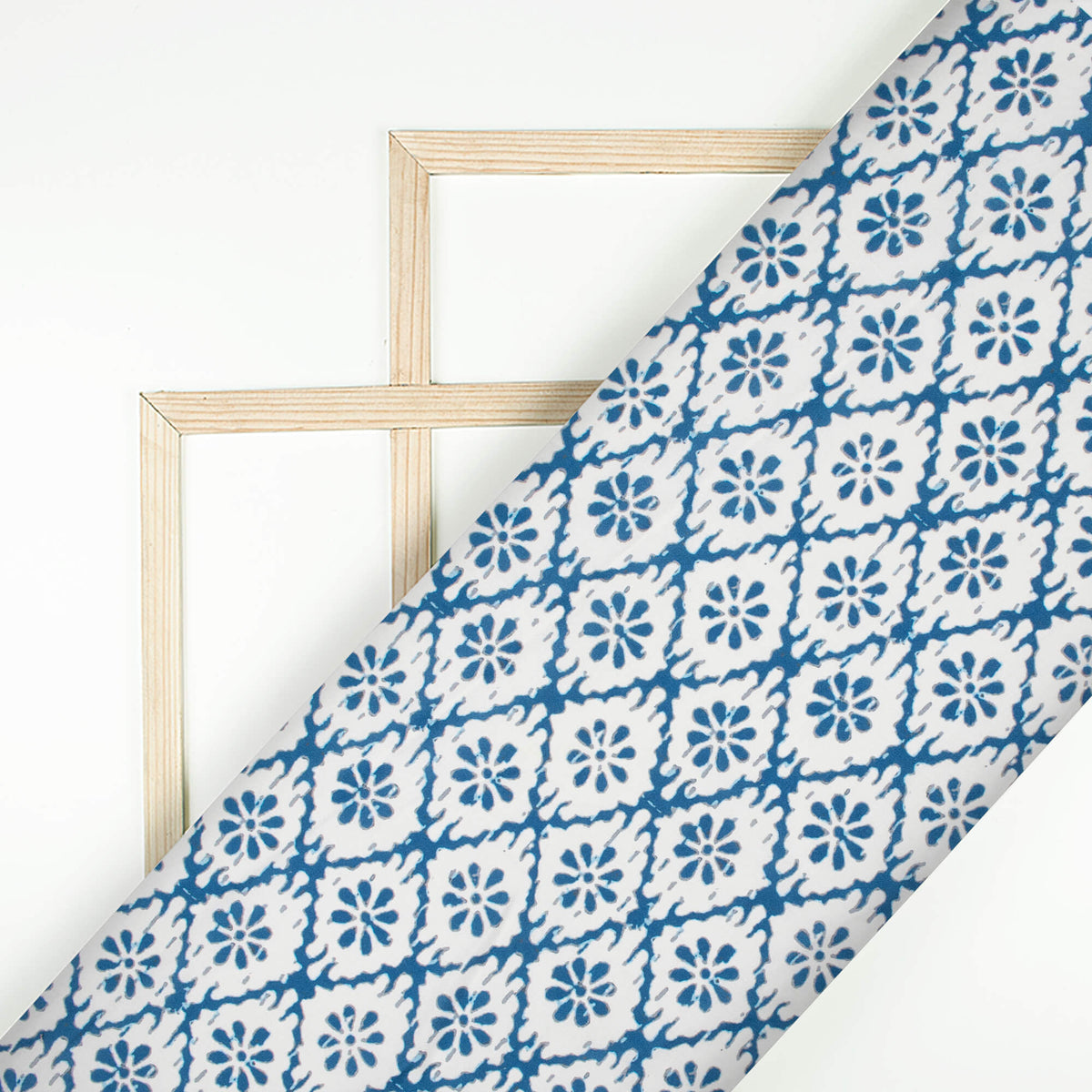 White And Blue Indigo Pattern Digital Print Rayon Fabric