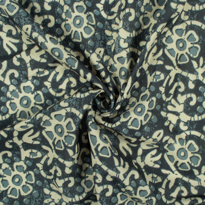 Seaweed Green And Sand Beige Floral Pattern Digital Print Rayon Fabric