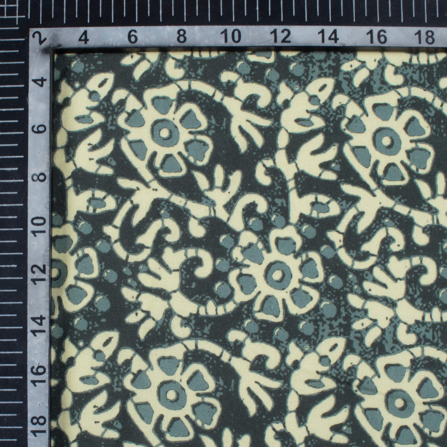 Seaweed Green And Sand Beige Floral Pattern Digital Print Rayon Fabric