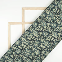 Seaweed Green And Sand Beige Floral Pattern Digital Print Rayon Fabric