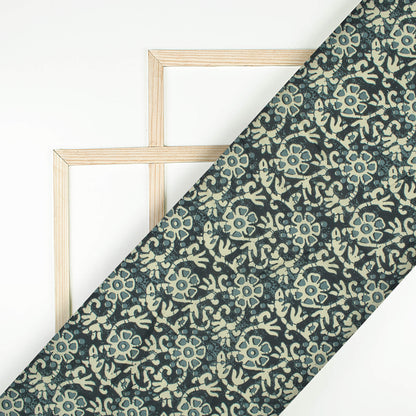 Seaweed Green And Sand Beige Floral Pattern Digital Print Rayon Fabric