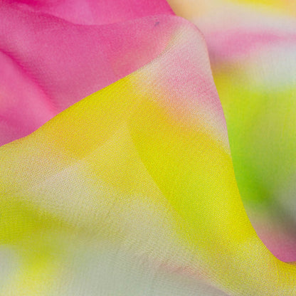 Lemon Yellow And Deep Pink Tye And Dye Pattern Digital Print Pure Georgette Fabric