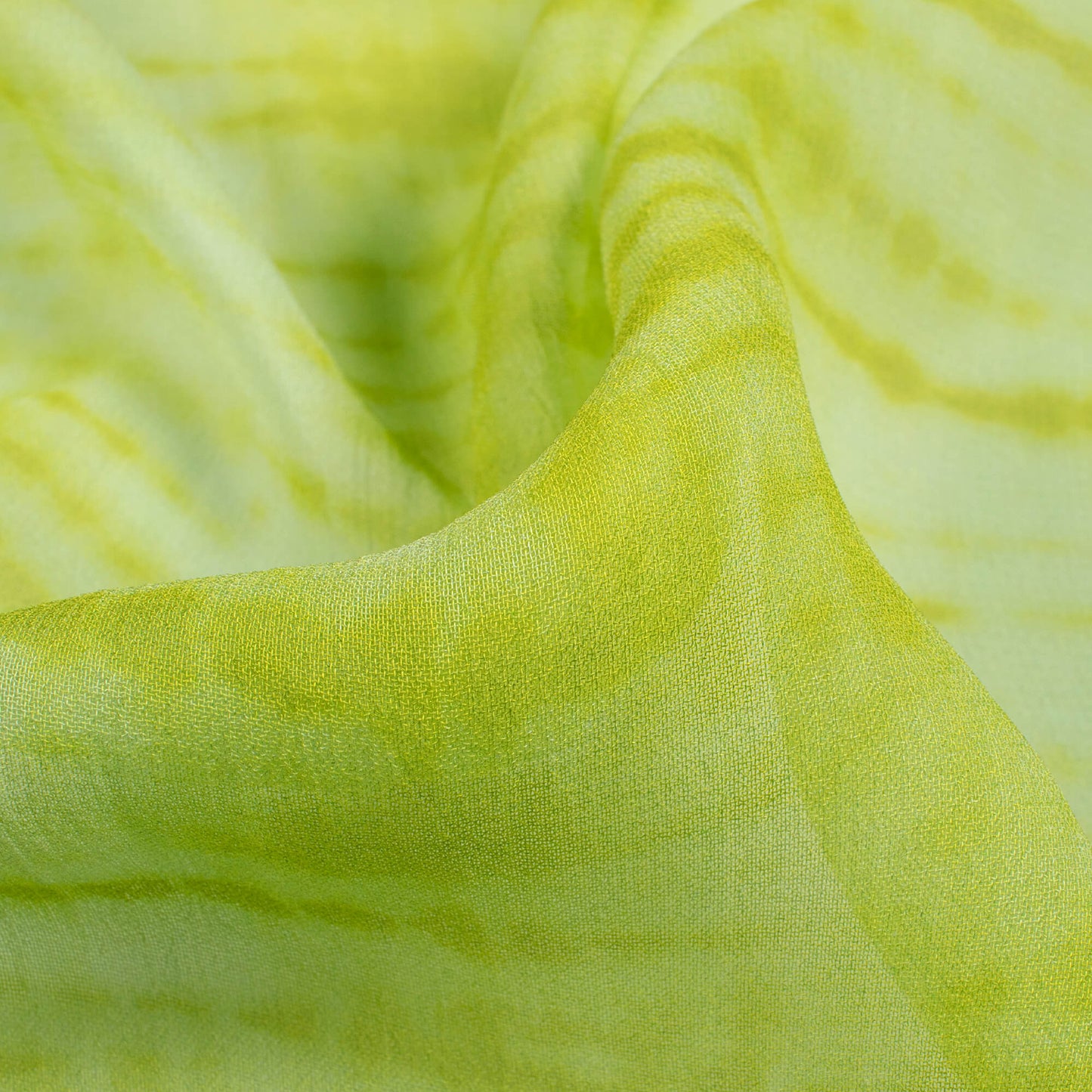Lime Green And White Shibori Pattern Digital Print Pure Georgette Fabric