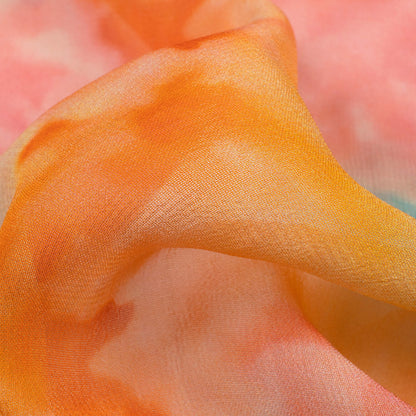 Carnation Pink And Turquoise Tye And Dye Pattern Digital Print Pure Georgette Fabric