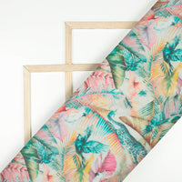 Pine Green And Pink Tropical Pattern Digital Print Pure Georgette Fabric