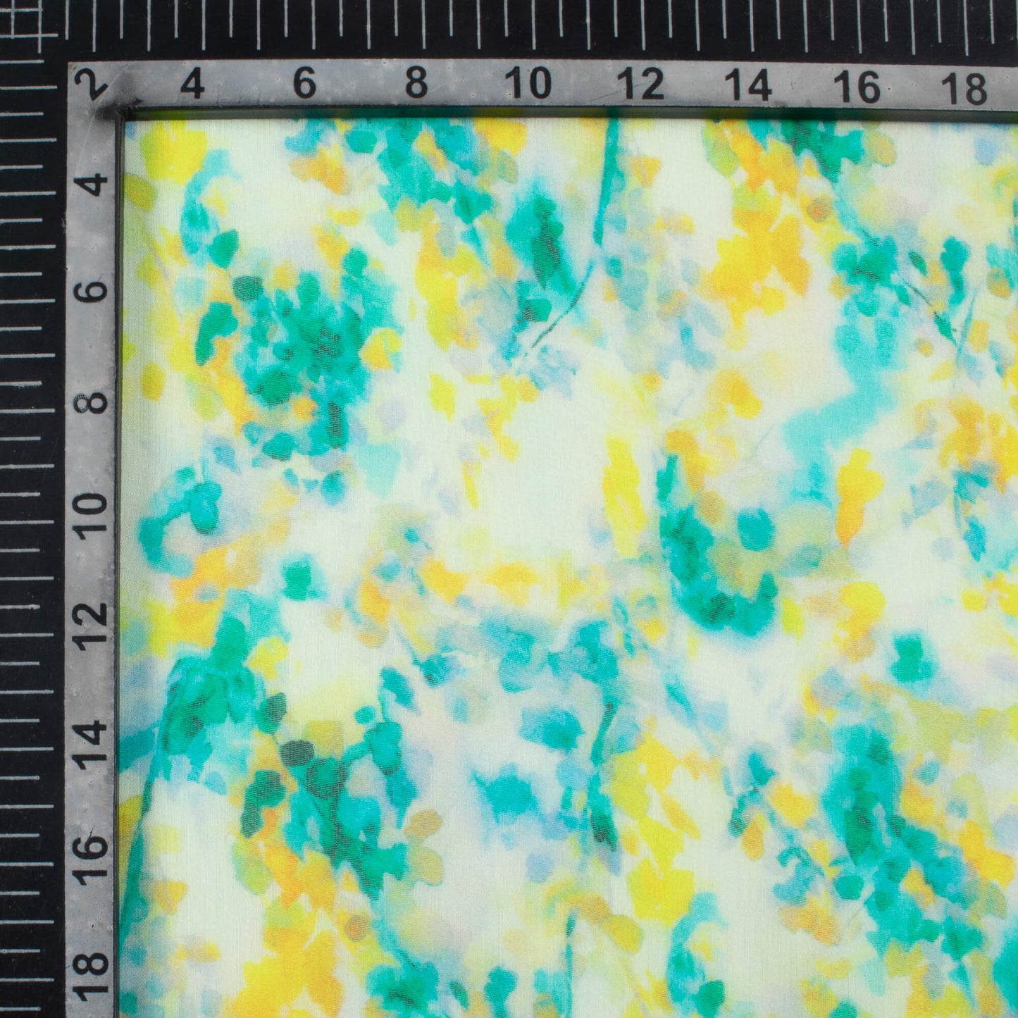 Teal Green And Lemon Yellow Floral Pattern Digital Print Pure Georgette Fabric