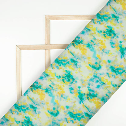 Teal Green And Lemon Yellow Floral Pattern Digital Print Pure Georgette Fabric