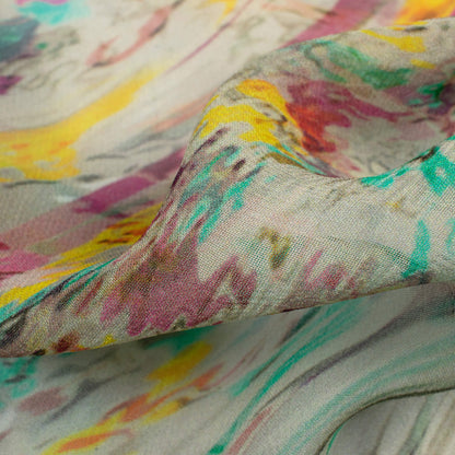 Laurel Green And Purple Abstract Pattern Digital Print Pure Georgette Fabric