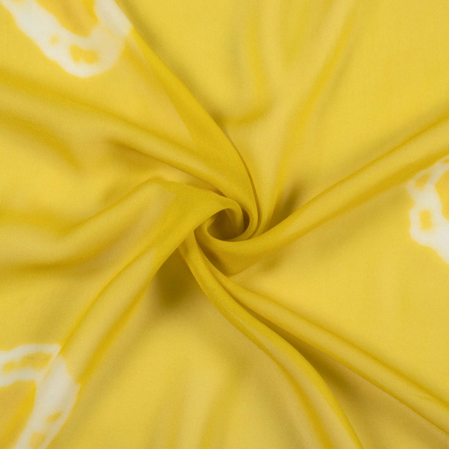 Medallion Yellow And White Shibori Pattern Digital Print Pure Georgette Fabric