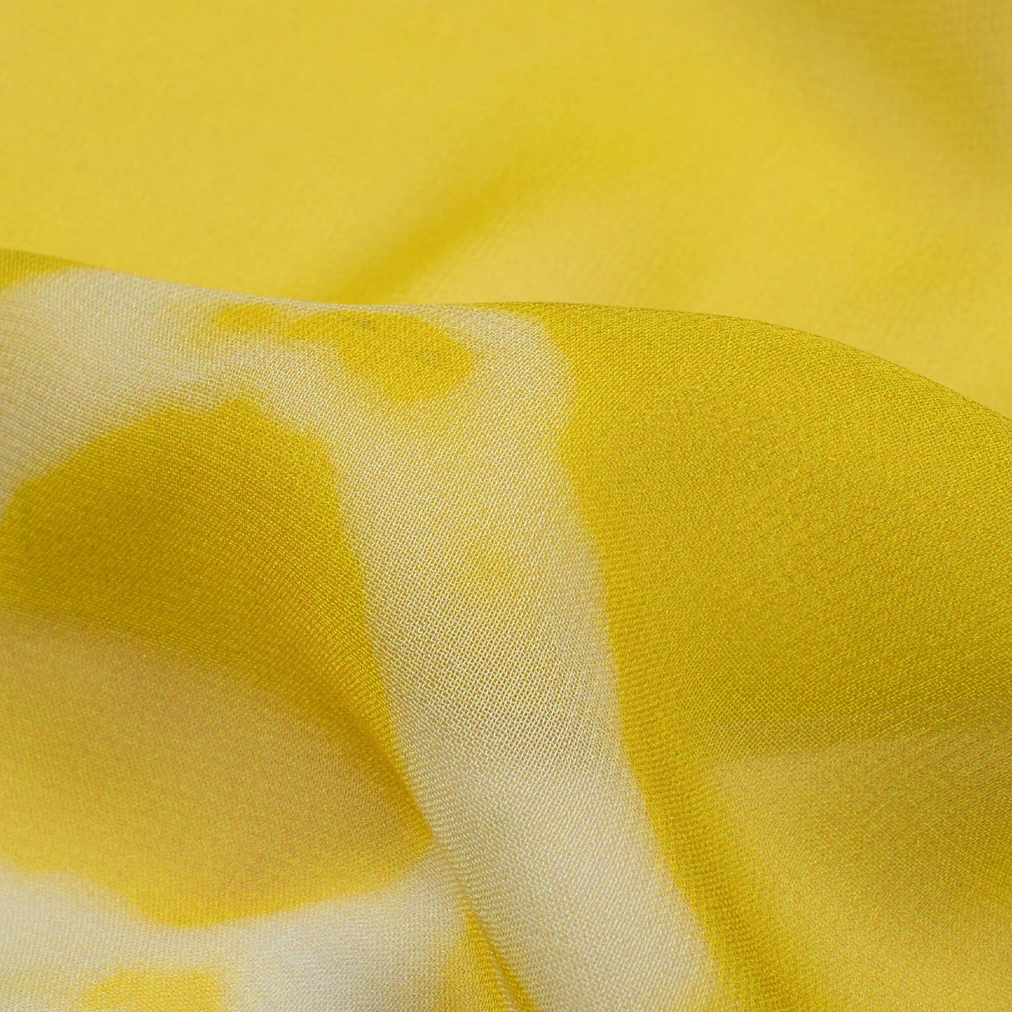 Medallion Yellow And White Shiiborii Pattern Digital Print Pure Georgette Fabric