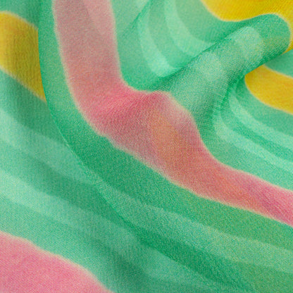 Pastel Green And Pink Leheriya Pattern Digital Print Pure Georgette Fabric
