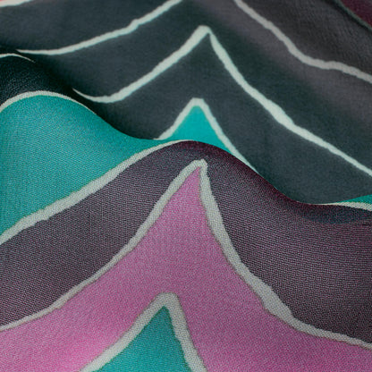 Green And Turquoise Chevron Pattern Digital Print Pure Georgette Fabric