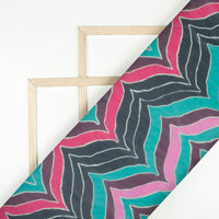 Green And Turquoise Chevron Pattern Digital Print Pure Georgette Fabric