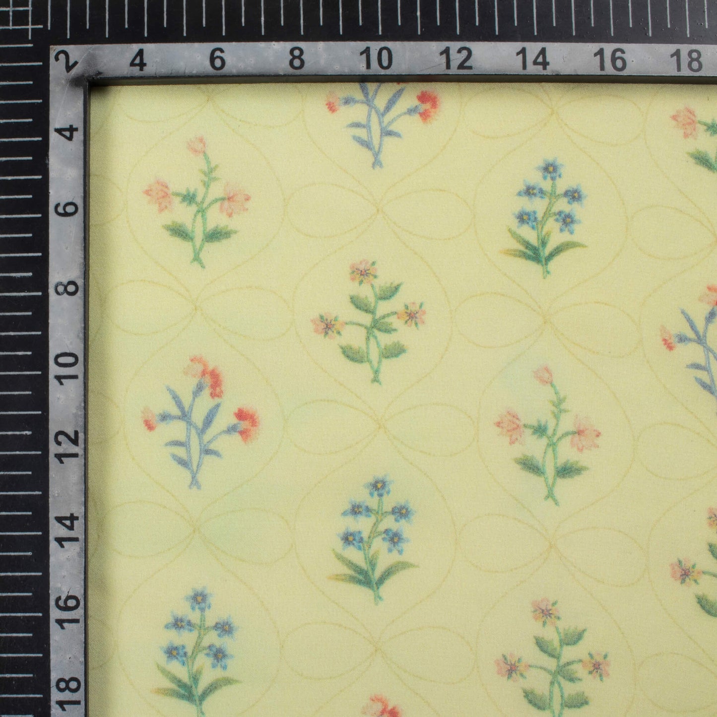 Ecru Yellow And Green Floral Pattern Digital Print Pure Georgette Fabric