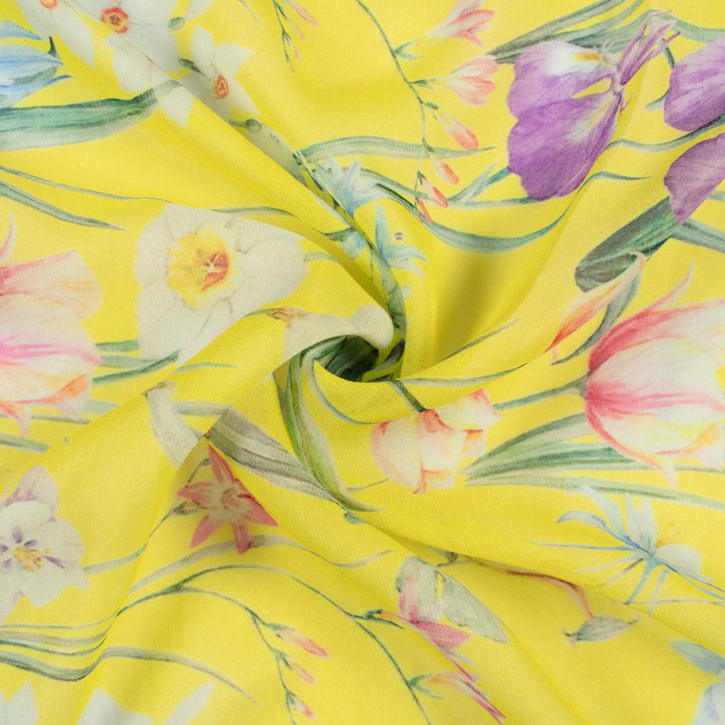 Canary Yellow And Pink Floral Pattern Digital Print Pure Georgette Fabric