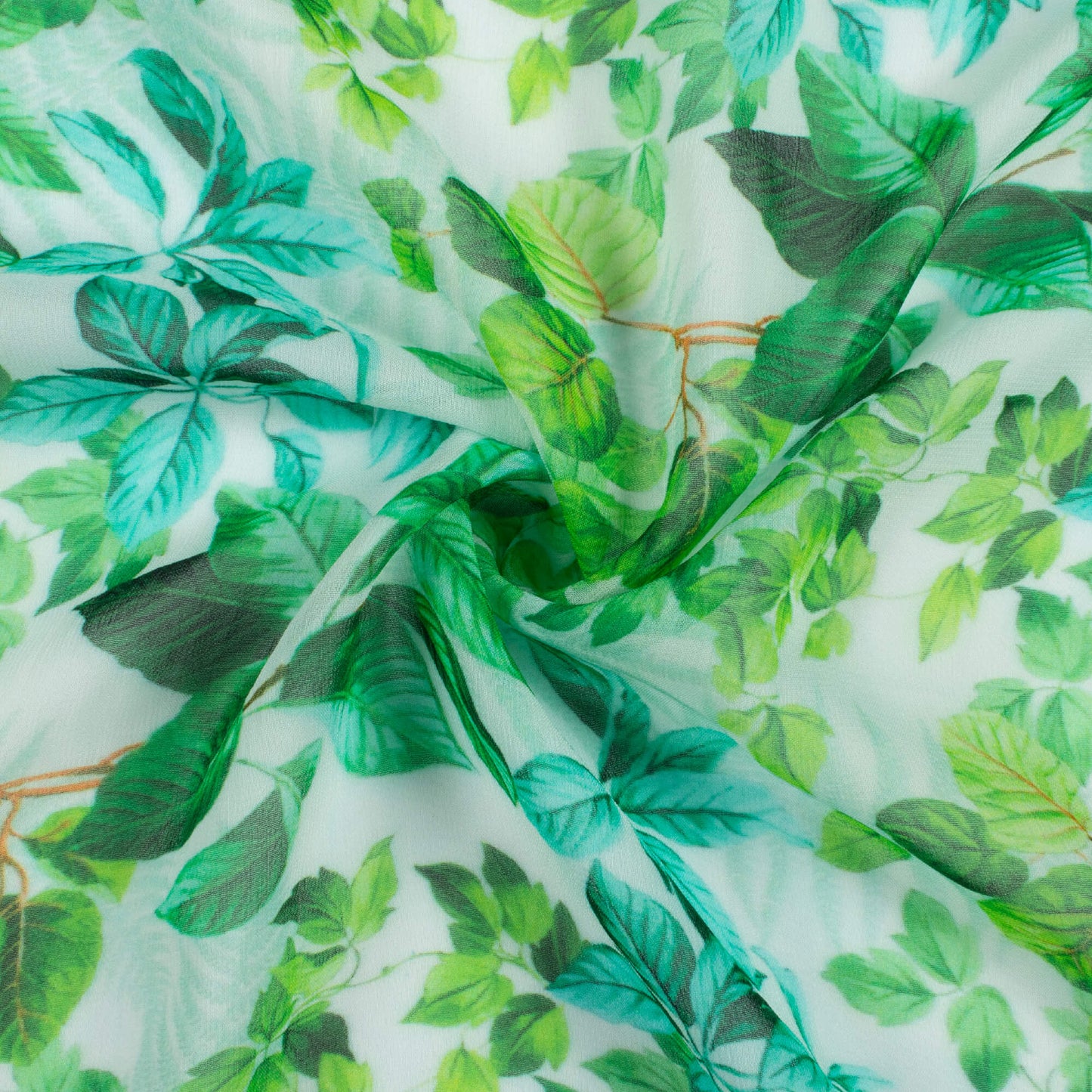 Green And White Floral Pattern Digital Print Pure Georgette Fabric