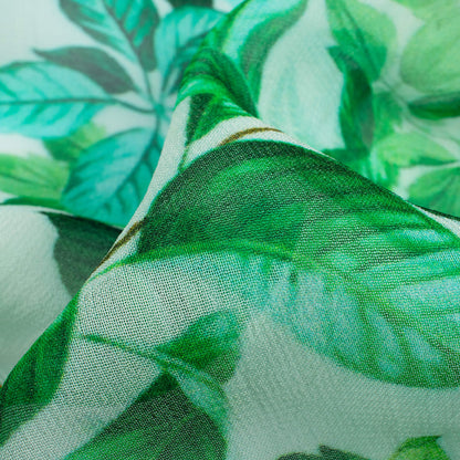 Green And White Floral Pattern Digital Print Pure Georgette Fabric