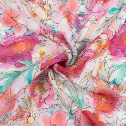 Baby Pink And Mauve Purple Floral Pattern Digital Print Pure Georgette Fabric