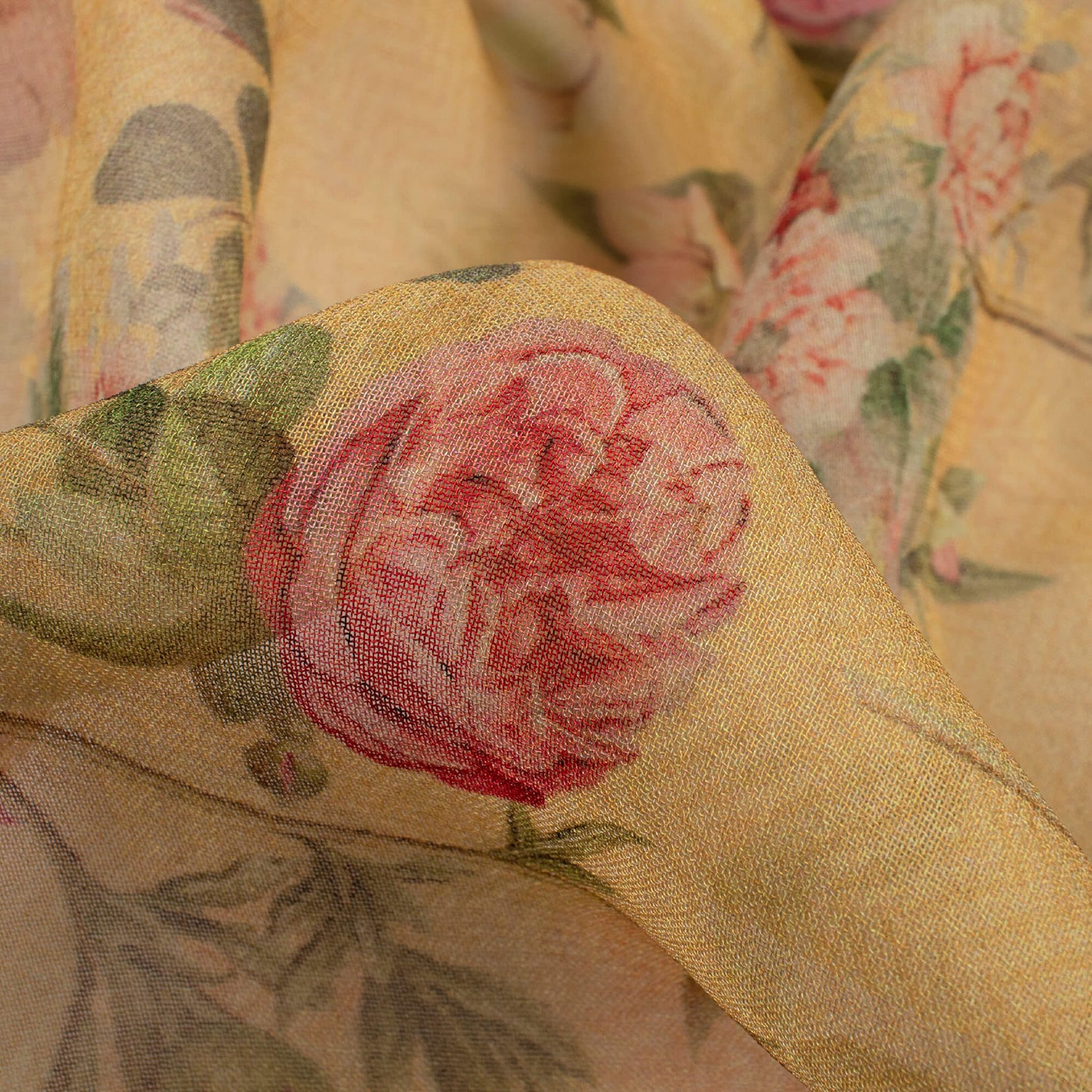 Dijon Yellow And Pink Floral Pattern Digital Print Pure Georgette Fabric