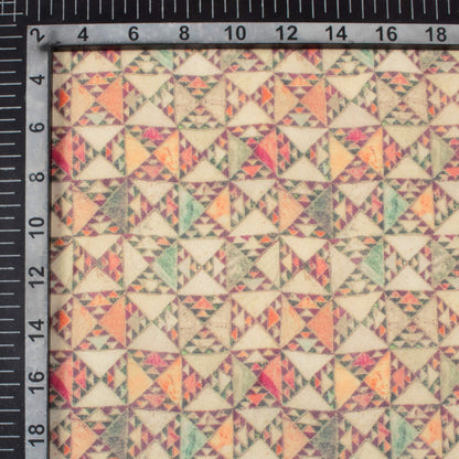 Oat Beige And Red Geometric Pattern Digital Print Pure Georgette Fabric