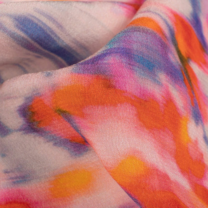 Red And Berry Blue Tye And Dye Pattern Digital Print Viscose Natural Crepe Fabric