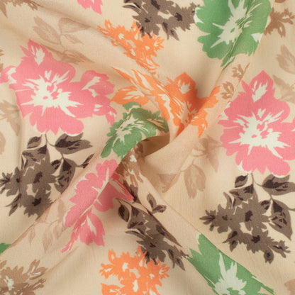 Artichock Green And Thulian Pink Floral Pattern Digital Print Viscose Natural Crepe Fabric