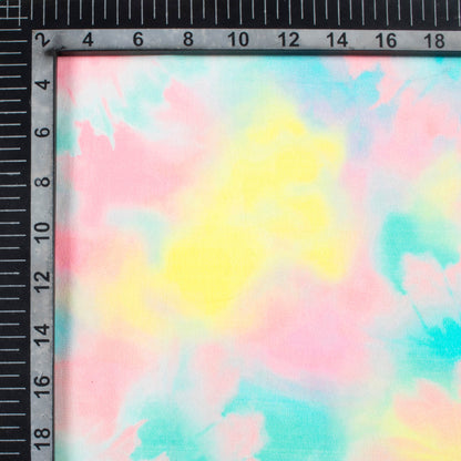 Lemon Yellow And Salmon Pink Tye And Dye Pattern Digital Print Viscose Natural Crepe Fabric
