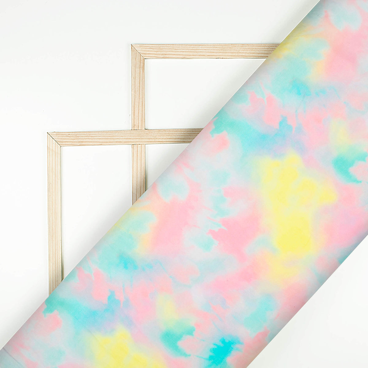 Lemon Yellow And Salmon Pink Tie & Dye Pattern Digital Print Viscose Natural Crepe Fabric