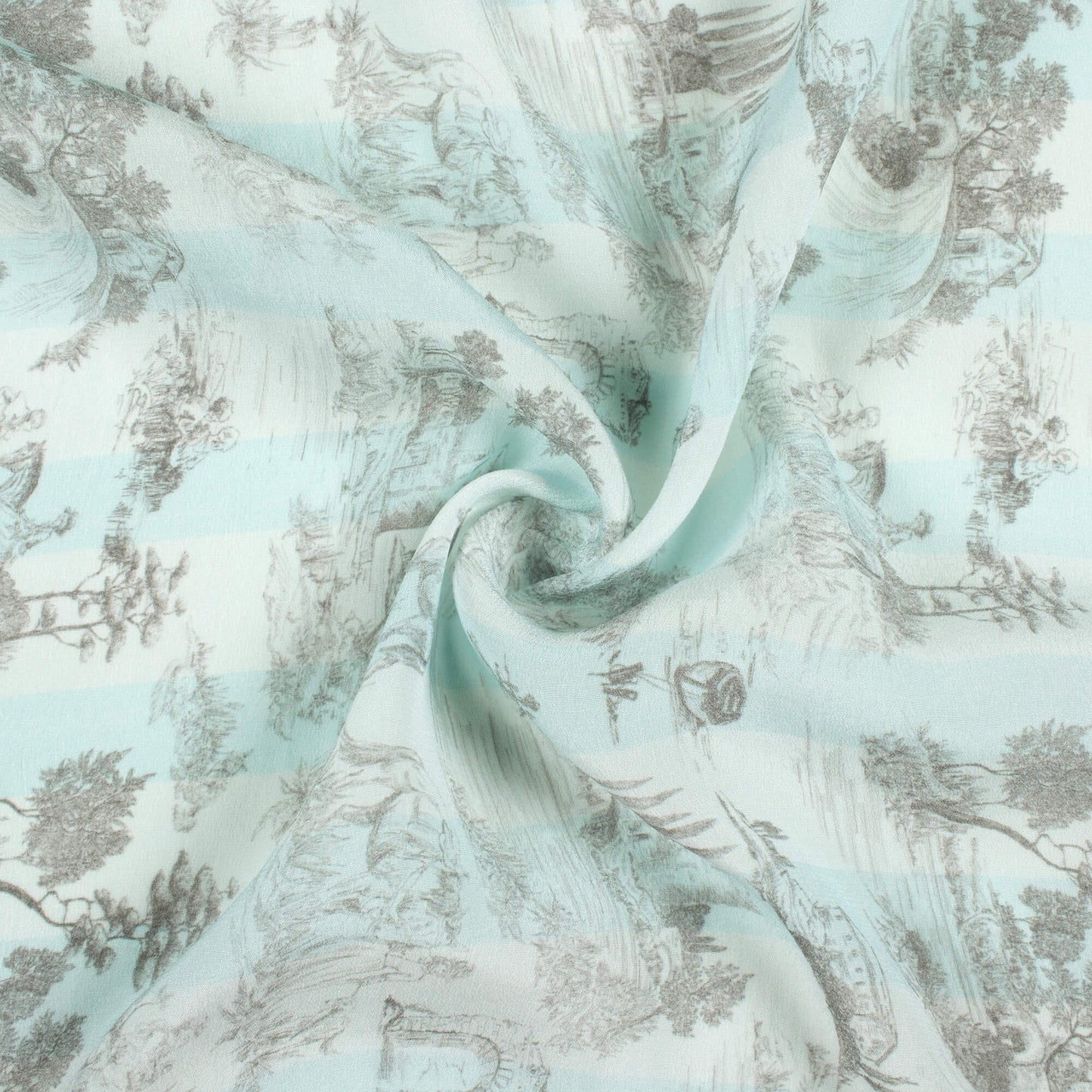 Pale Blue And Grey Quirky Pattern Digital Print Viscose Natural Crepe Fabric