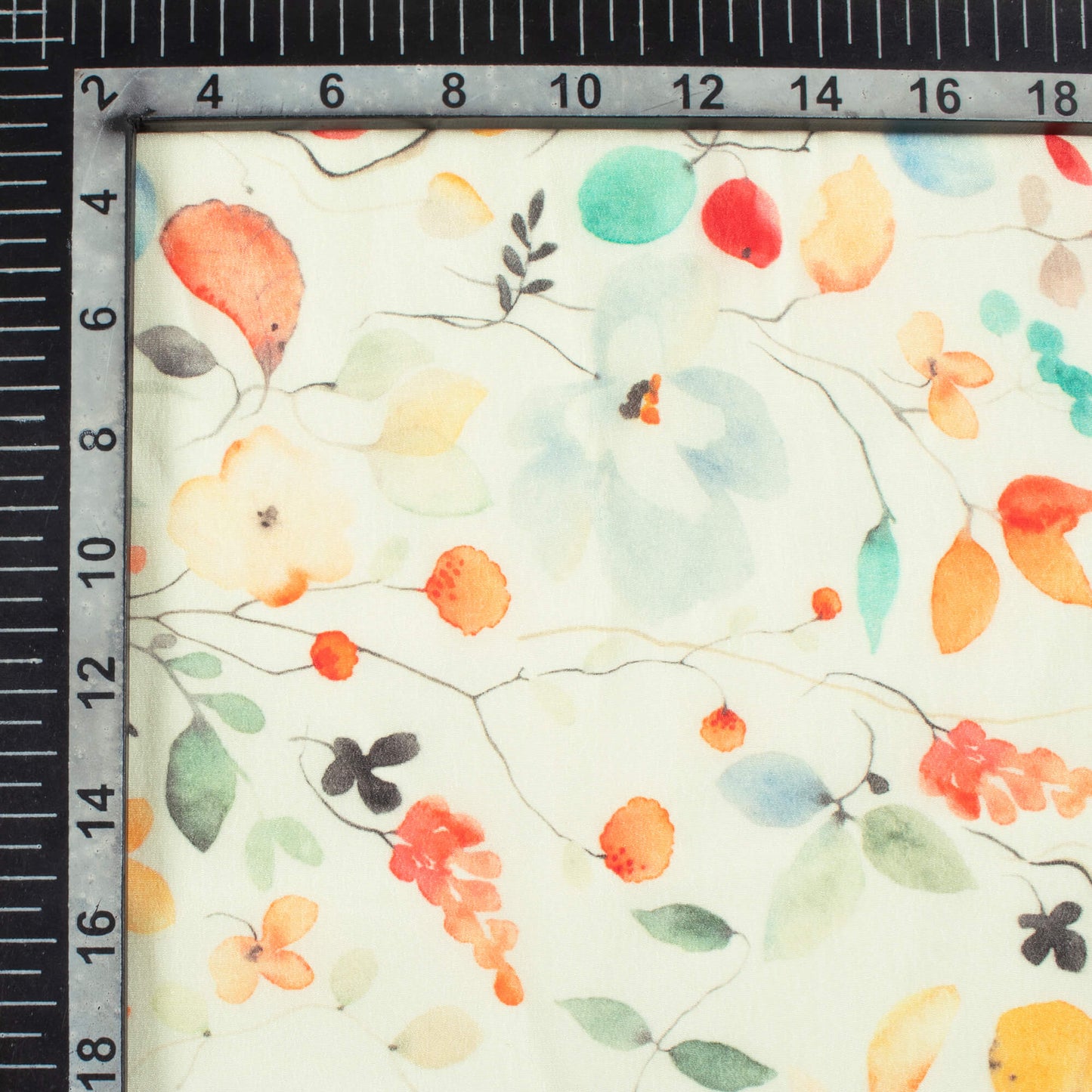 Pastel Yellow And Salmon Orange Floral Pattern Digital Print Viscose Natural Crepe Fabric