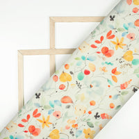 Pastel Yellow And Salmon Orange Floral Pattern Digital Print Viscose Natural Crepe Fabric