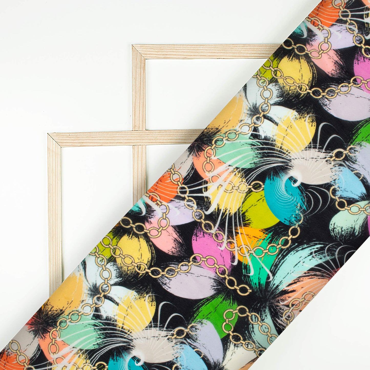 Multi-Color Chain Pattern Digital Print Viscose Natural Crepe Fabric