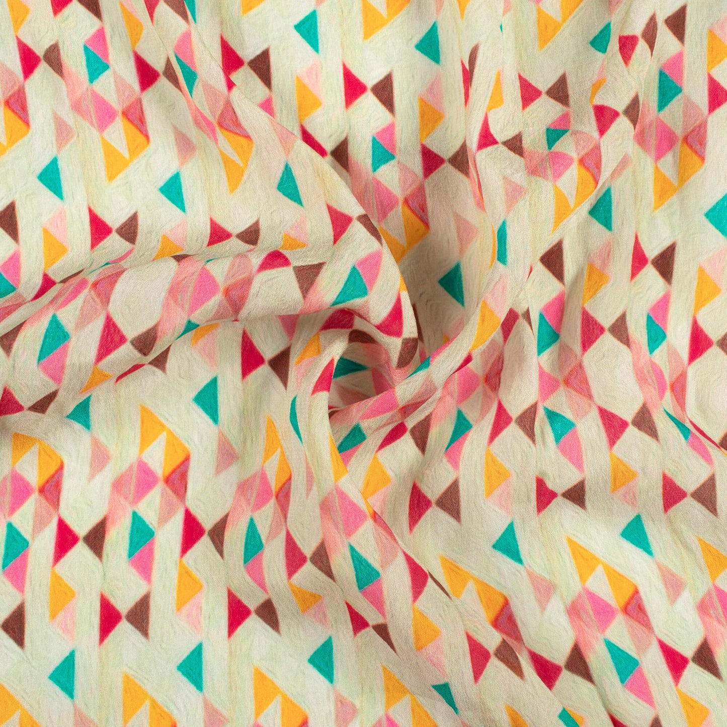 Laurel Green And Deep Pink Geometric Pattern Digital Print Viscose Natural Crepe Fabric