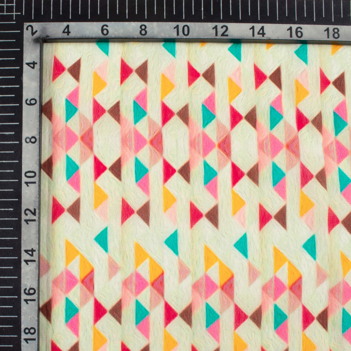 Laurel Green And Deep Pink Geometric Pattern Digital Print Viscose Natural Crepe Fabric