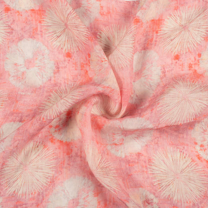 Flamingo Pink And Sand Beige Shiiborii Pattern Digital Print Viscose Natural Crepe Fabric