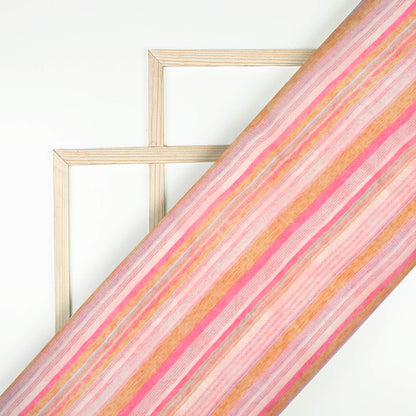 Flamingo Pink And Sand Beige Stripes Pattern Digital Print Viscose Natural Crepe Fabric