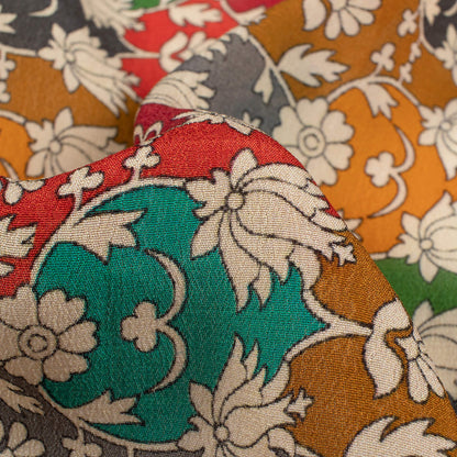 Multi-Color Floral Pattern Digital Print Viscose Natural Crepe Fabric