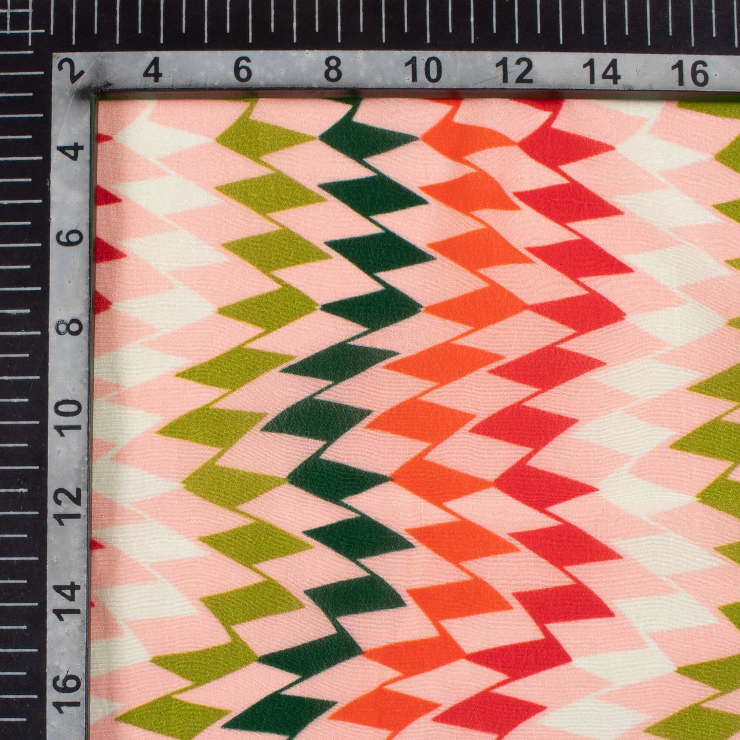 Flamingo Pink and Red Chevron Pattern Digital Print Viscose Natural Crepe Fabric