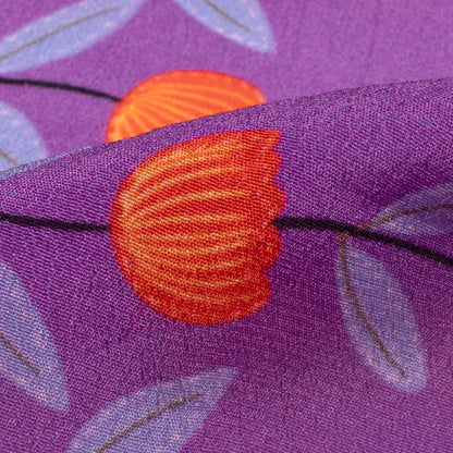 Grape Purple And Orange Floral Pattern Digital Print Viscose Natural Crepe Fabric