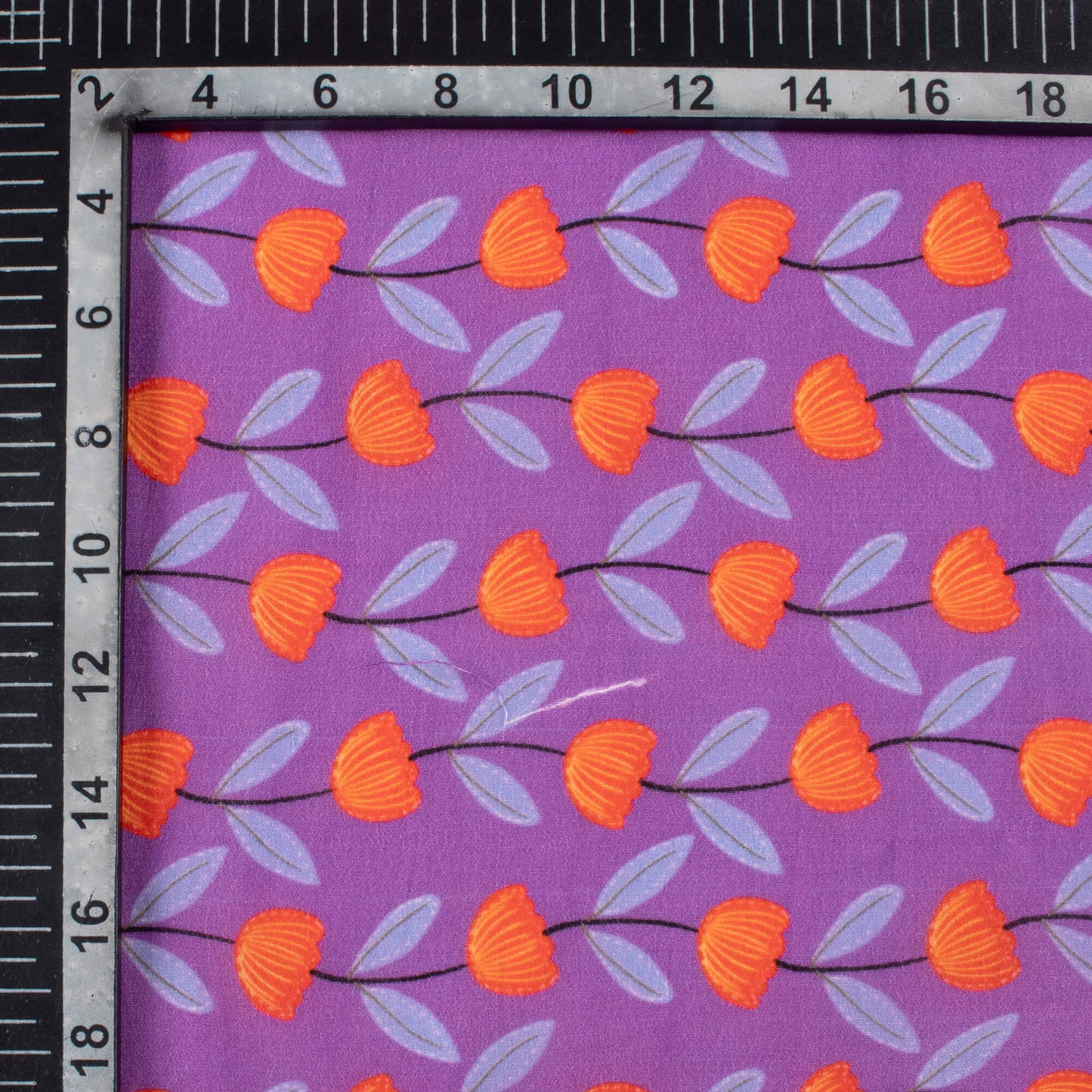 Grape Purple And Orange Floral Pattern Digital Print Viscose Natural Crepe Fabric