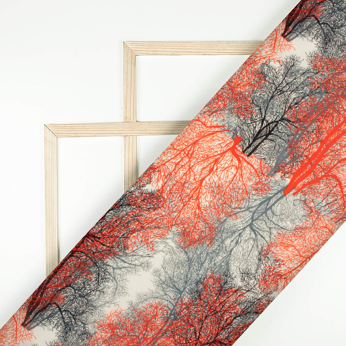 Persian Red And Grey Quirky Pattern Digital Print Viscose Natural Crepe Fabric