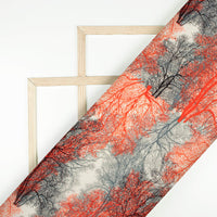 Persian Red And Grey Quirky Pattern Digital Print Viscose Natural Crepe Fabric