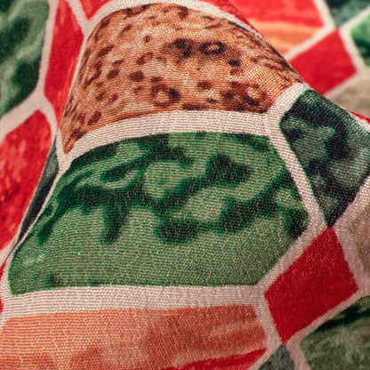 Vermilion Red And Sacramento Green Geometric Pattern Digital Print Viscose Natural Crepe Fabric