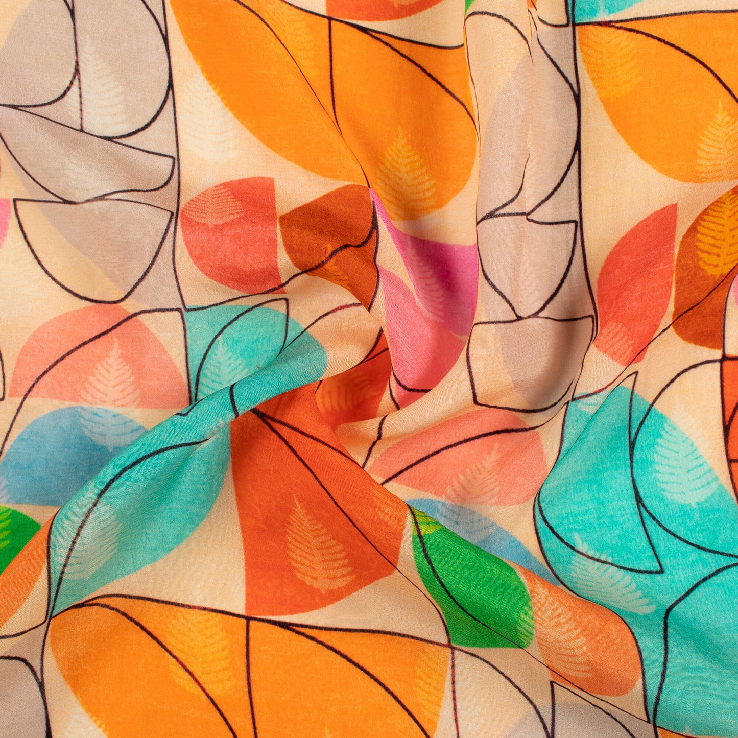 Multi-Color Geometric Pattern Digital Print Viscose Natural Crepe Fabric