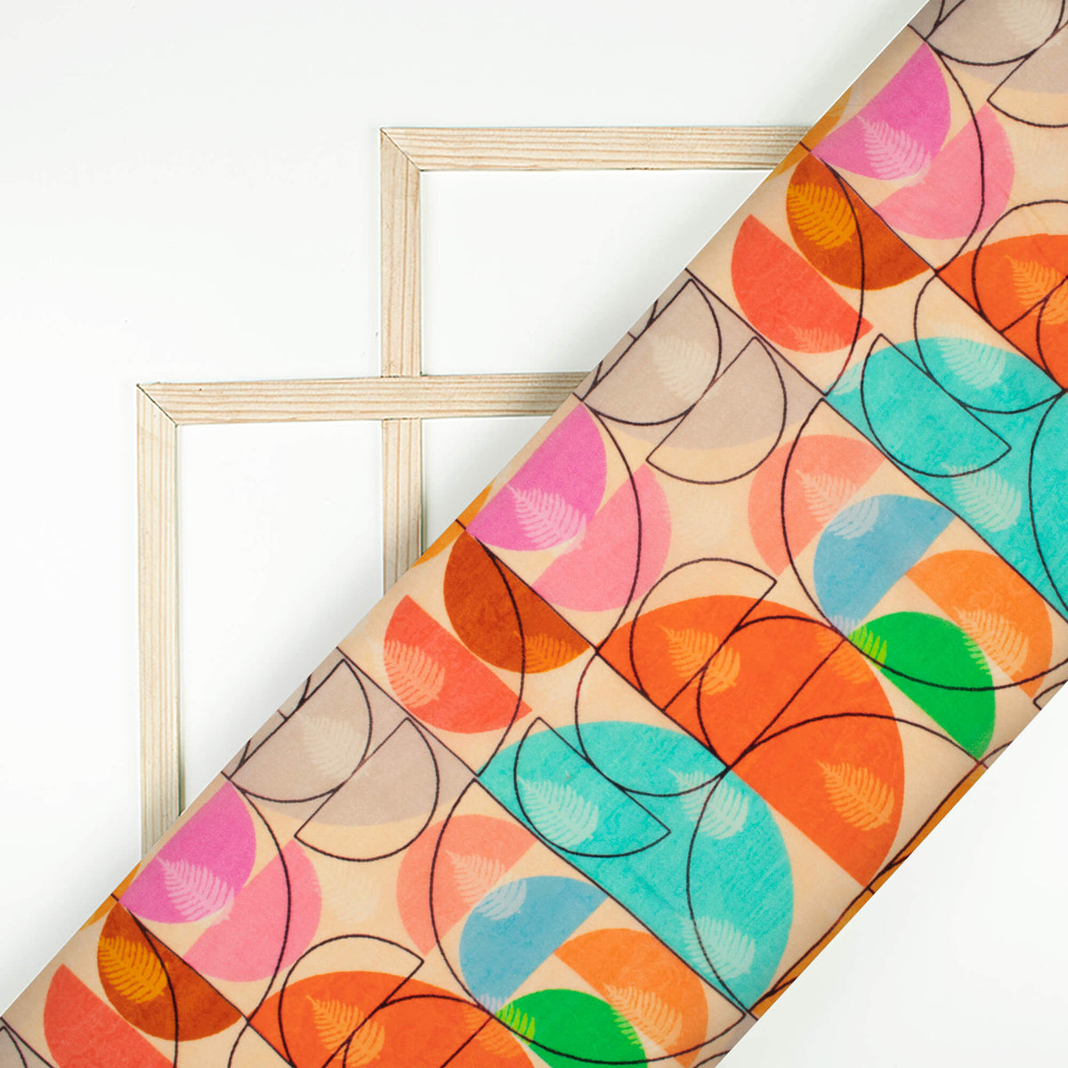Multi-Color Geometric Pattern Digital Print Viscose Natural Crepe Fabric